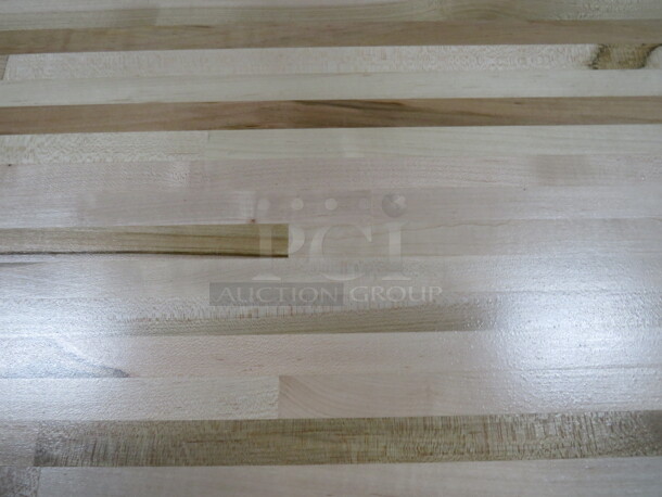 One Wooden Butcher Block Table Top On A Pedestal Base. 48X25X29.5 - Image 2 of 2