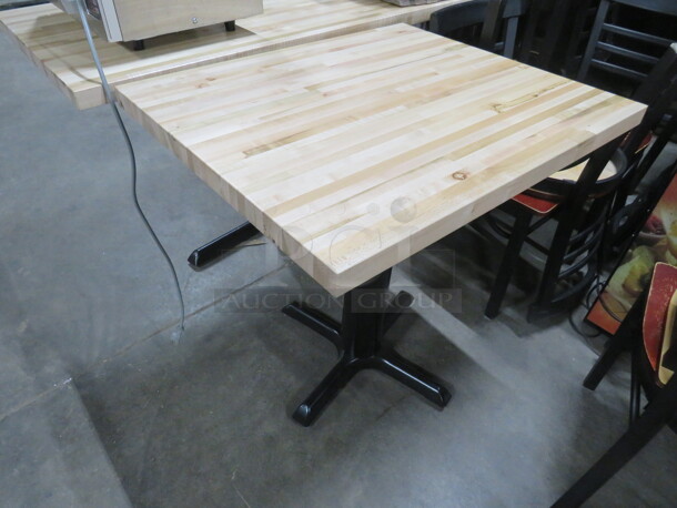 One Wooden Butcher Block Table Top On A Pedestal Base. 30X25X29.5 - Image 1 of 1