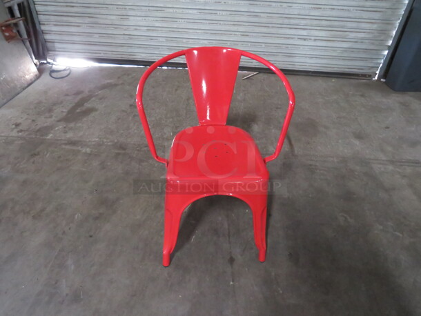 Red Metal Industrial Look Chair. 2XBID - Image 1 of 1