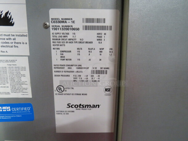 One Scotsman Ice Maker With Bin. Model# CO330MA-1E. 115 Volt. Looks NEW And Works GREAT! 30.5X33X60 - Image 5 of 7