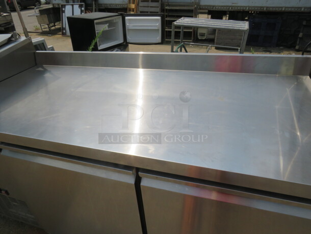 One 2 Door Avantco 2 Door Extra Deep Work Top Refrigerator With 2 Racks, Backsplash On Casters. 115 Volt. Model# 178SSWD2R. 68X32X39 - Image 2 of 4