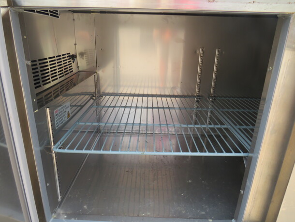 One 2 Door Avantco 2 Door Extra Deep Work Top Refrigerator With 2 Racks, Backsplash On Casters. 115 Volt. Model# 178SSWD2R. 68X32X39 - Image 3 of 4