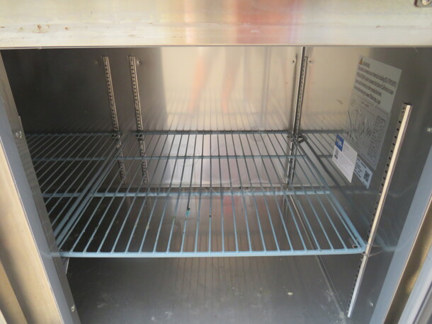 One 2 Door Avantco 2 Door Extra Deep Work Top Refrigerator With 2 Racks, Backsplash On Casters. 115 Volt. Model# 178SSWD2R. 68X32X39 - Image 4 of 4