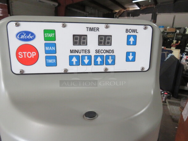 One AWESOME GLOBE 60 Quart Planetary Floor Mixer With Guard, Bowl And Hook. THIS MIXER IS NICE!!!!! Model# SP62P. 208 Volt 3 Phase. $18,784.00 - Image 2 of 8