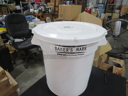 One Bakers Mark 10 Gallon Round Ingredient Bin. 