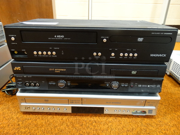 3 DVD / VHS Players. Magnavox Model DV220MW9, JVC Model HR-XVC20U(R) and JVC Model HR-XVC19SU. 17x9x4. 3 Times Your Bid! (Gym)