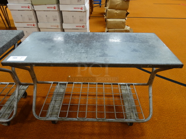 Metal Transport Cart w/ Wire Undershelf on Commercial Casters. 43x21x30. (Gym)