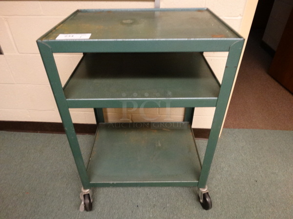 Green Metal 3 Tier Cart on Commercial Casters. 24x18x34. (Conference Room)
