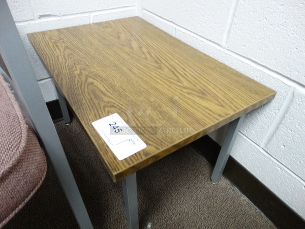 Wood Pattern End Table on Metal Legs. 24x16x15. (Main School Office)