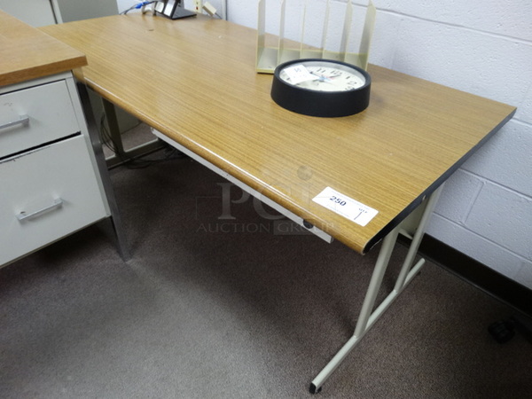Wood Pattern Table on Metal Legs. 60x30x26. (Main School Office)
