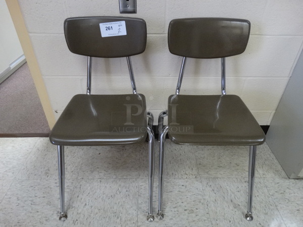 2 Brown Metal Chairs on Metal Legs. 16x19x28. 2 Times Your Bid! (Nurse's Suite)