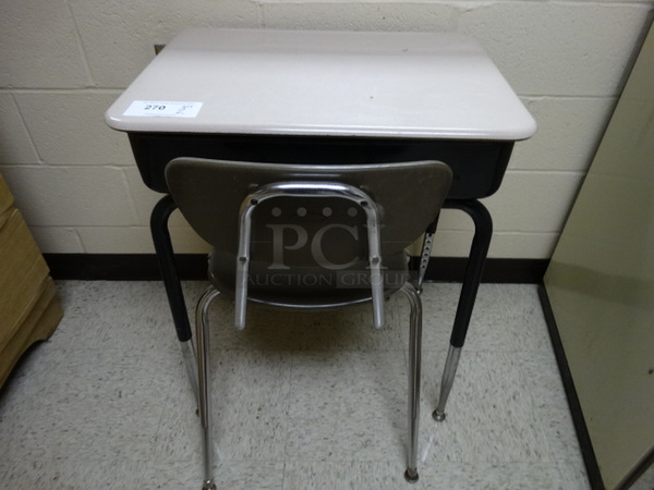 2 Items; Metal Desk and Chair. 24x18x30, 19x22x30. 2 Times Your Bid! (Nurse Waiting Room)