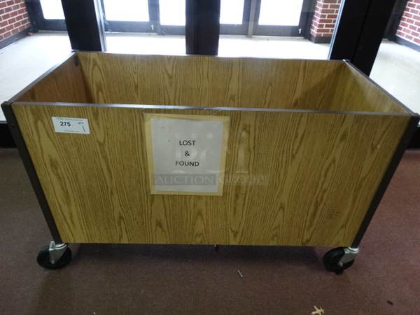 Wood Pattern Portable Bin on Commercial Casters. 48x22x29. (Lobby)