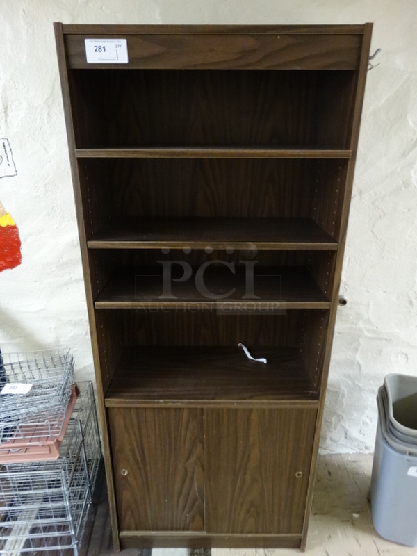 Wood Pattern Bookshelf w/ 2 Lower Doors. 30x15x72. (Basement Hallway)