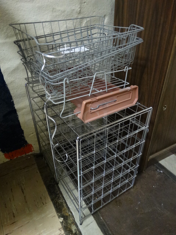 All One Money! Lot of Various Baskets and Metal Mesh Holder! (Basement Hallway)