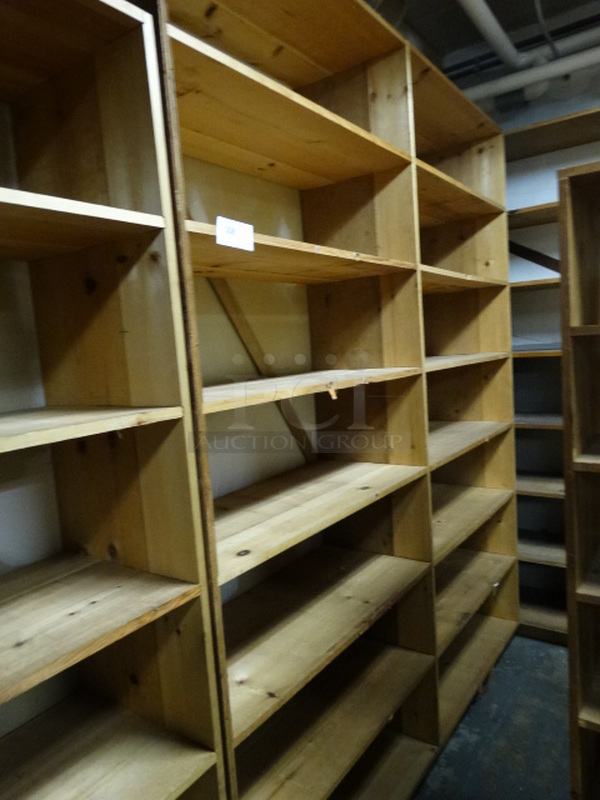 Wooden Shelving Unit. 81x17x96. (Downstairs Art Storage Room)