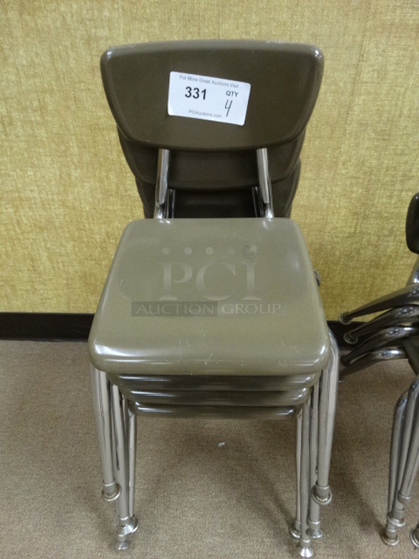4 Brown Metal Chairs on Chrome Finish Metal Legs. 14x16x21. 4 Times Your Bid! (Downstairs Room 9)