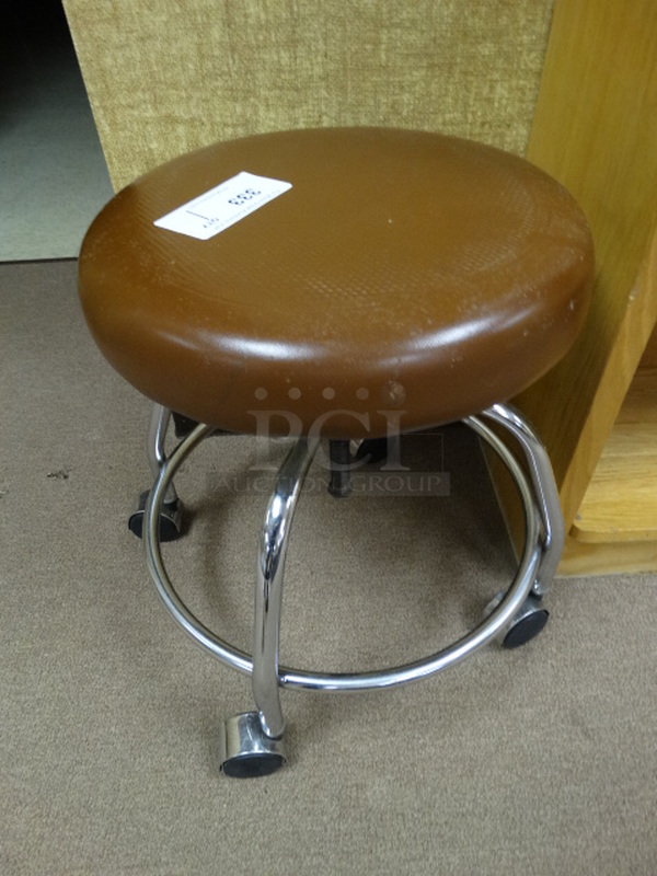 Stool w/ Brown Cushion on Casters. 18x18x20. (Downstairs Room 9)