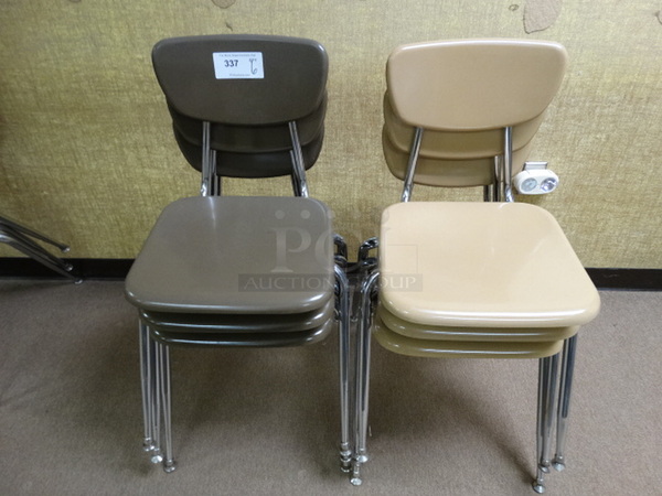 6 Brown and Tan Metal Chairs on Chrome Finish Legs. 19x22x30. 6 Times Your Bid! (Downstairs Room 9)