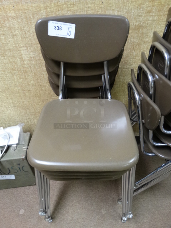 10 Brown Metal Chairs on Chrome Finish Legs. 19x22x30. 10 Times Your Bid! (Downstairs Room 9)