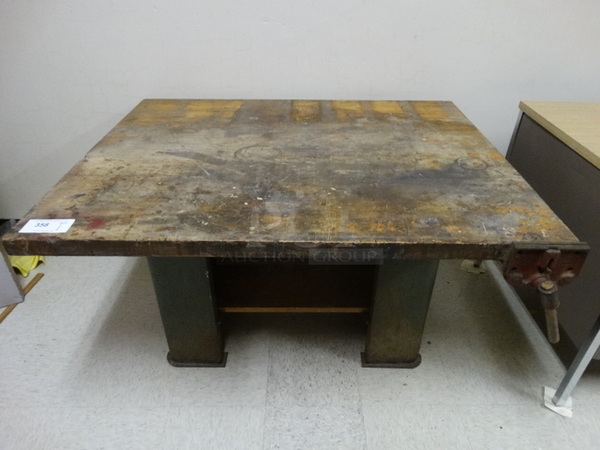 Wooden Table on Metal Frame. 48x41x28. (Downstairs Room 6)