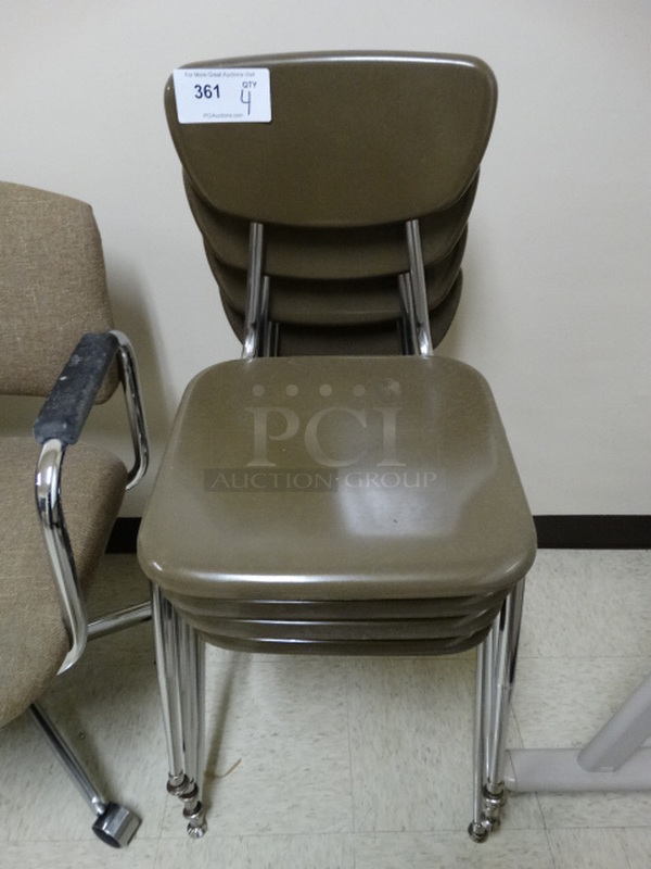 4 Brown Metal Chairs on Chrome Finish Metal Legs. 18x22x30. 4 Times Your Bid! (Downstairs Room 6)
