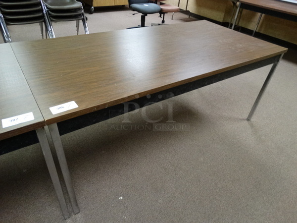 2 Wood Pattern Tables on Metal Legs. 72x36x29. 2 Times Your Bid! (Downstairs Room 1)