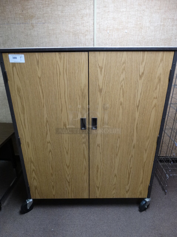 Wood Pattern 2 Door Portable Cabinet on Commercial Casters. 48x22x60. (Downstairs Room 1)