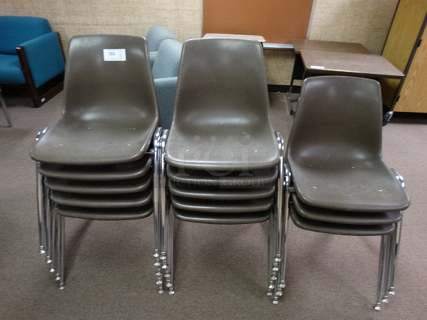 13 Brown Poly Chairs on Metal Legs. 20x24x31. 13 Times Your Bid! (Downstairs Room 1)