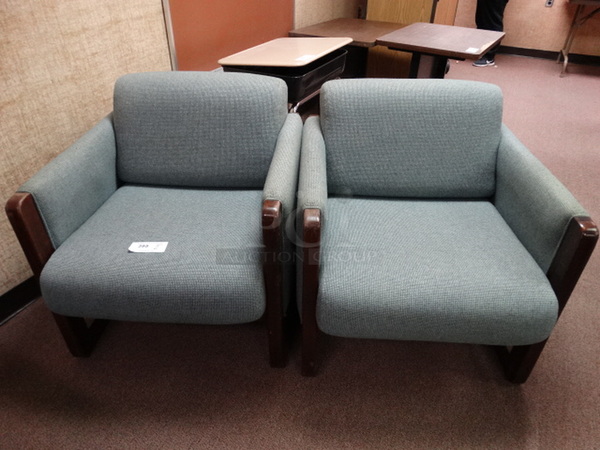 2 Blue Chairs w/ Arm Rests. 29x32x30. 2 Times Your Bid! (Downstairs Room 1)