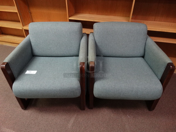 2 Blue Chairs w/ Arm Rests. 29x32x30. 2 Times Your Bid! (Downstairs Room 1)