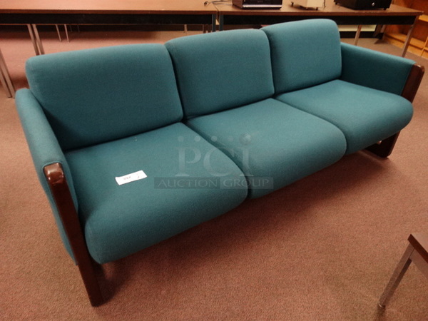 2 Blue 3 Cushion Couches w/ Arm Rests. 78x32x30. 2 Times Your Bid! (Downstairs Room 1)
