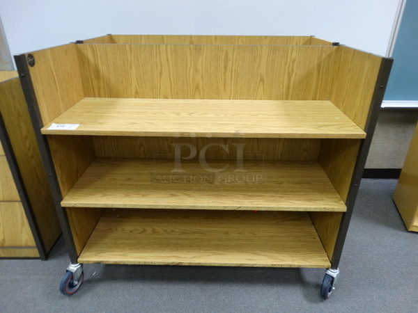 Wood Pattern Portable Bookshelf on Commercial Casters. 48x17x42. (Room 101)