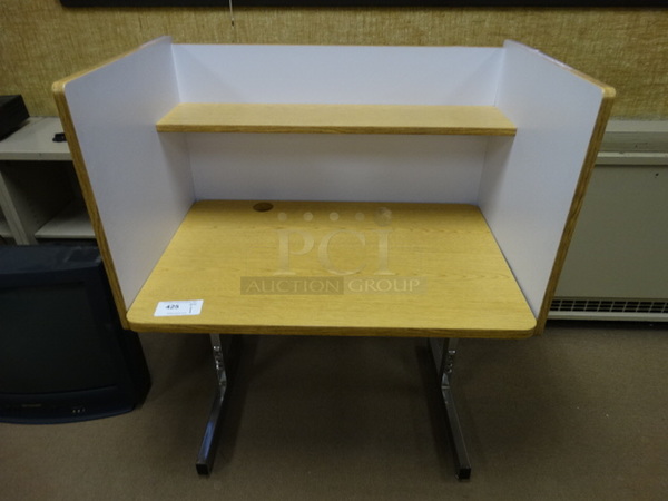 Wood Pattern Portable Cubby Desk on Metal Legs. 38x26x45. (Room 110)