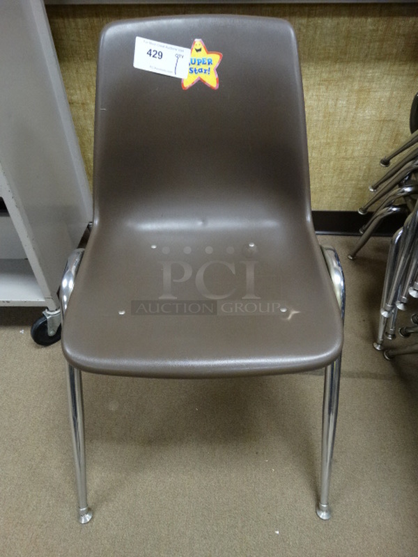 Brown Poly Chair on Metal Legs. 21x24x31. (Room 110)