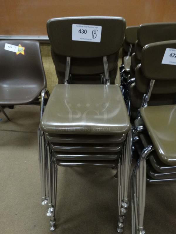 10 Brown Metal Chairs on Metal Legs. 14x18x23. 10 Times Your Bid! (Room 110)