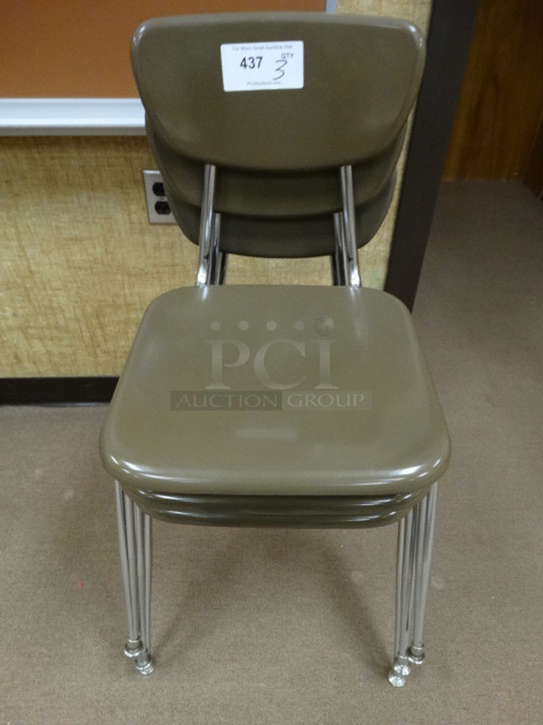 3 Brown Metal Chairs on Metal Legs. 19x22x30. 3 Times Your Bid! (Room 110)
