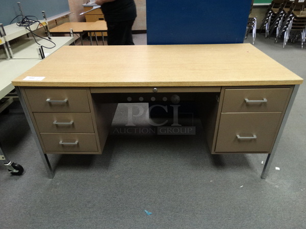 Metal Desk w/ Wood Pattern Desktop and 5 Drawers. 60x30x30. (Room 108)