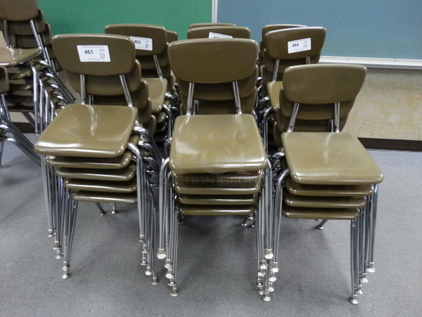 14 Brown Metal Chairs on Metal Legs. 14x18x23. 14 Times Your Bid! (Room 108)