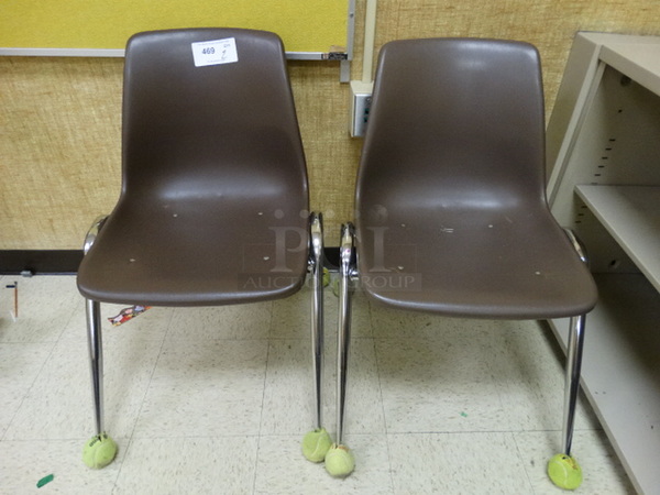 2 Brown Poly Chairs on Metal Legs. 20x24x31. 2 Times Your Bid! (Room 107)