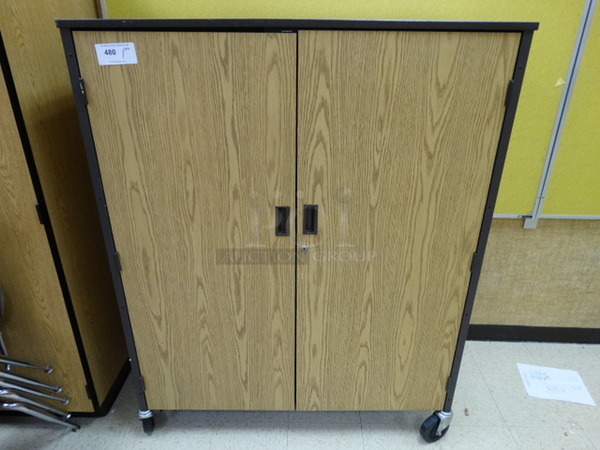 Wood Pattern Portable 2 Door Cabinet on Commercial Casters. 48x22x60. (Room 107)