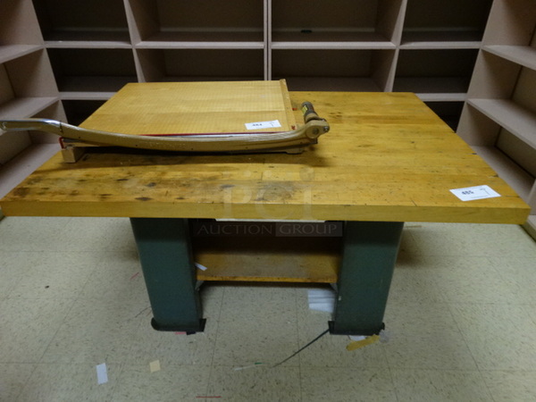 Butcher Block Tabletop on Metal Legs. 48x37x28. (Room 106 Storage)