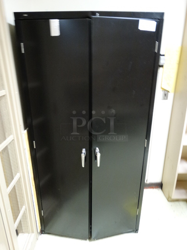 Black Metal 2 Door Cabinet. 36x24x72. (Room 106 Storage)