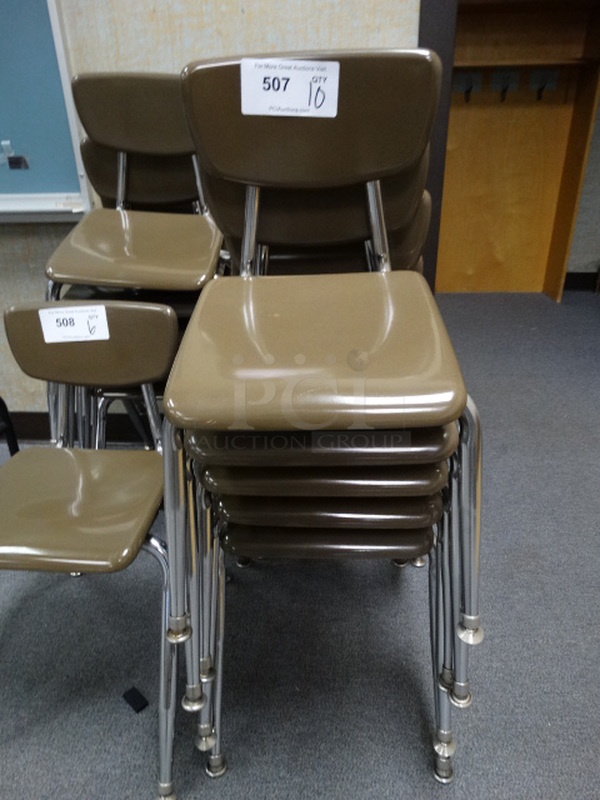 6 Brown Metal Chairs on Metal Legs. 14x16x22. 6 Times Your Bid! (Room 105)