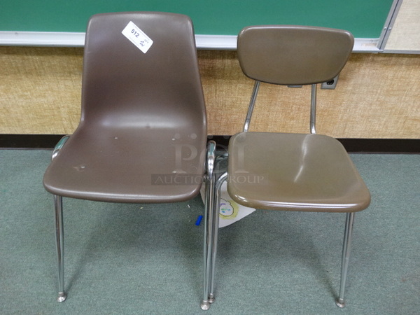 2 Brown Chairs on Metal Legs. 18x22x30, 20x24x30. 2 Times Your Bid! (Room 103)