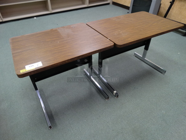 2 Wood Pattern Desks on Metal Legs. 36x24x26, 30x24x26. 2 Times Your Bid! (Room 103)