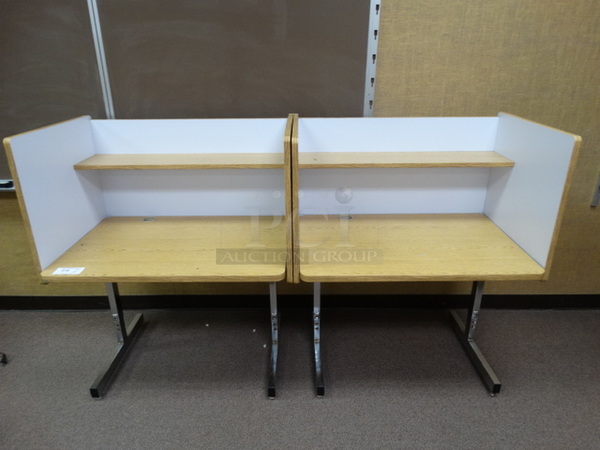 2 Wood Pattern Desk Cubicles on Metal Legs. 38x25x45. 2 Times Your Bid! (Room 102)