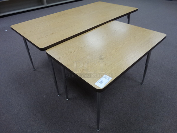 2 Wood Pattern Tables on Metal Legs. 36x24x22, 60x30x23. 2 Times Your Bid! (Room 102)
