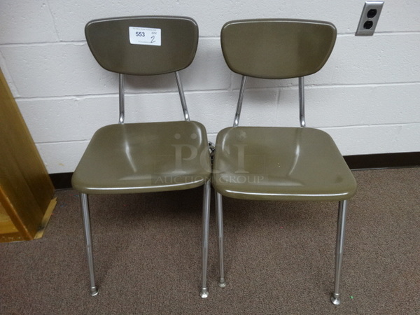 2 Brown Metal Chairs on Metal Legs. 16x24x30. 2 Times Your Bid! (Room 211)
