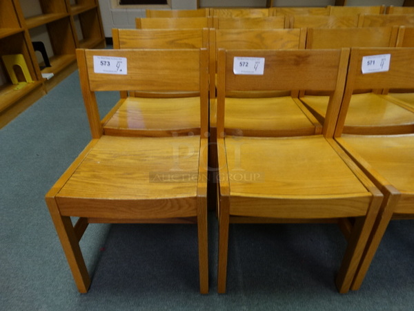 4 Wood Pattern Chairs. 16x15x27. 4 Times Your Bid! (Library)